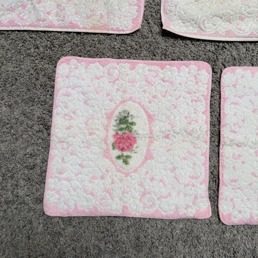 70s Vintage Cannon Royal Family 6pc Towel Set‎ Pink Rose Floral Cotton White - Picture 4 of 12